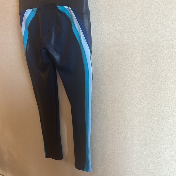 Spanx Faux Leather Track Stripe 7/8 Leggings Navy Womens Size Large - Picture 8 of 13